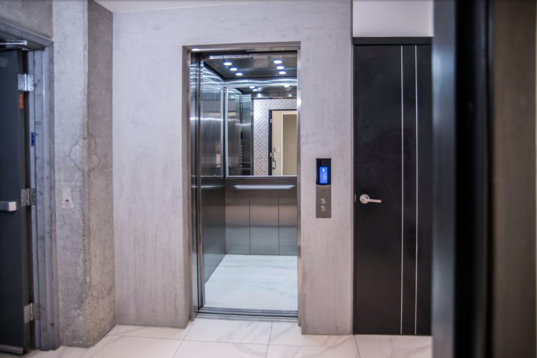 Private elevator opening directly onto the sixth floor